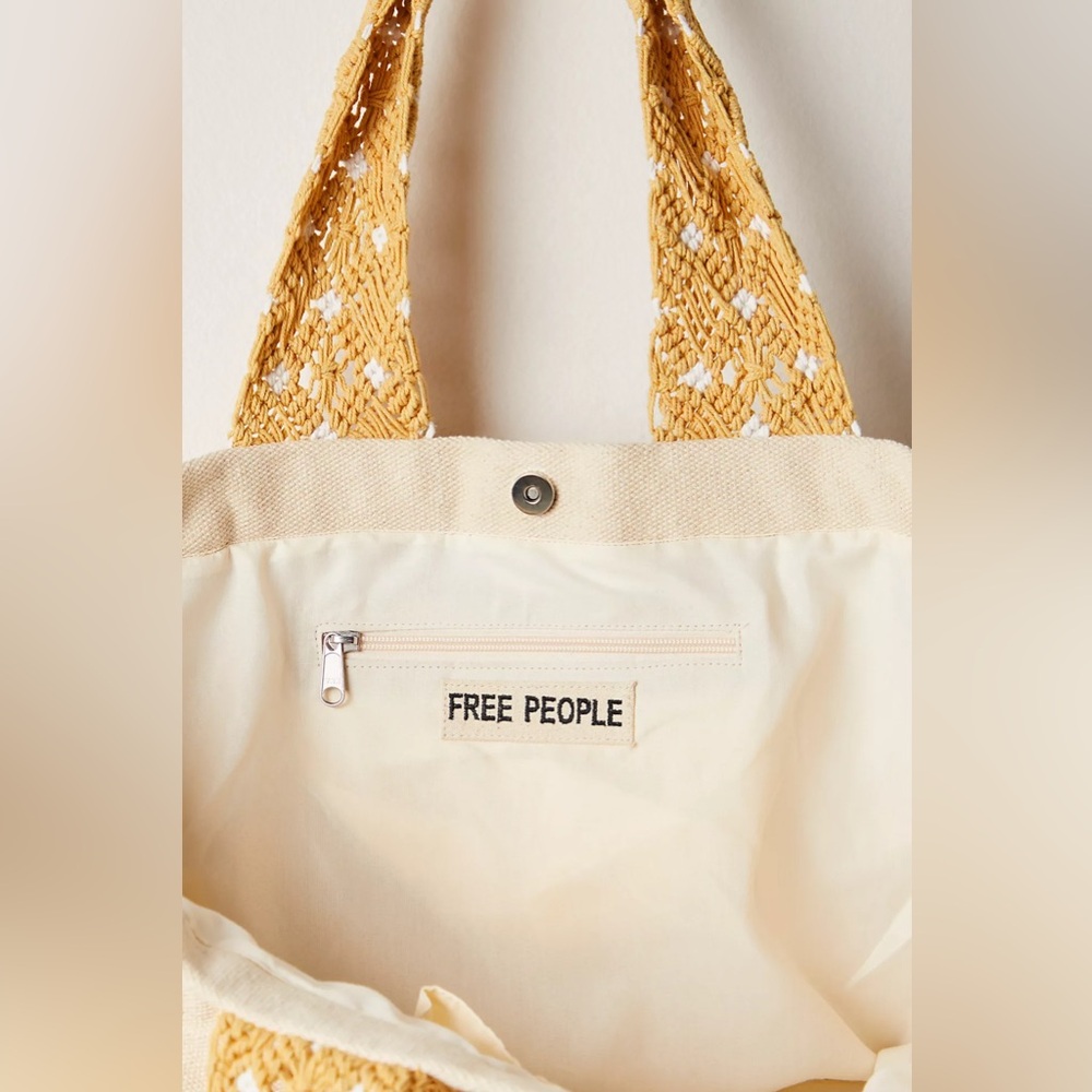 Free People Mia Macrame Strap Tote In Dandelion Beige & Yellow Bag NEW $128! - Picture 4 of 4